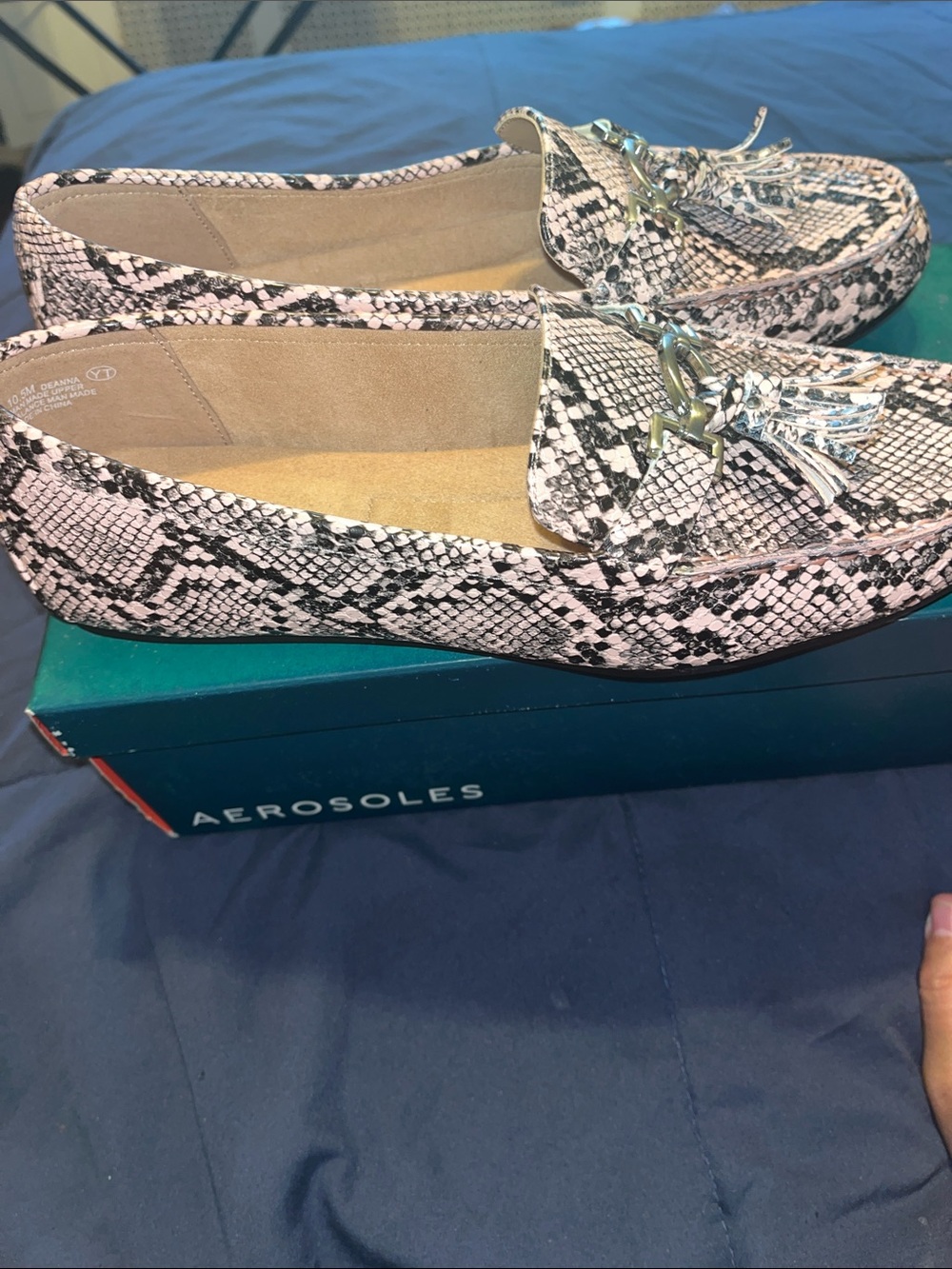 AEROSOLES Pink Snake-Print Loafers with Tassel Accent